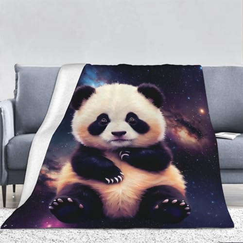 3D Pandabär Kuscheldecke Flauschig Flanell Sternenhimmel Decken Wohndecke Flanelldecke Sofadecke Couchdecke Geschenke für Kinder Erwachsener Decke 100x130cm