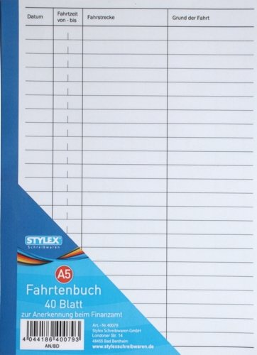 25x Fahrtenbuch/DIN A5 / 40 Blatt