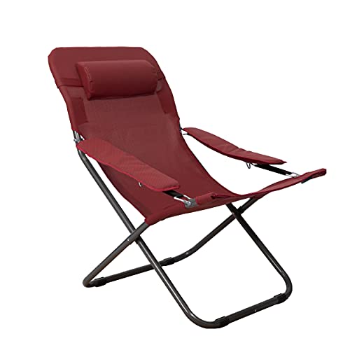 HOMECALL Folding Camping Chair with 2 x 1 Textilene and Adjustable Backrest - Red
