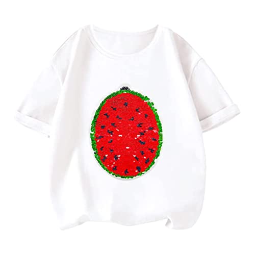 Asotagi 2022 Kreative Wassermelone Wechsel Pailletten T-Shirt Sommer Baumwolle Flip Pailletten Kurzarm Tees für Jungen Mädchen Kurzarm