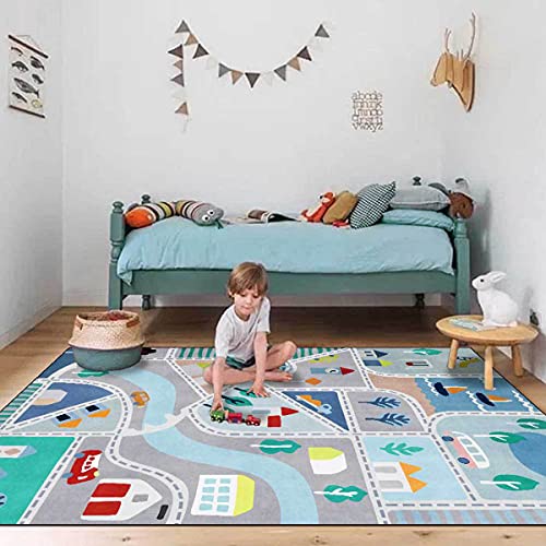 Carpet，Rug，playroom rug，Bedroom rug， Kinderbahn-Teppich, moderner Cartoon-Straßenverkehrs-Teppich, Spiel-Krabbelmatte for Spielzimmer, Kinderzimmer, Kleinkinderzimmer-Dekoration, 80 x 160 cm ( Size :