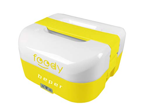 Beper Foody - TO-GO-Wärmebehälter für Essen, 2 in 1 tragbarer Erwärmer, 4-Behälter, 12-V-Zigarettenanzünder, 50 W für Zuhause / Büro, mitgeliefertes Besteck - Gelb