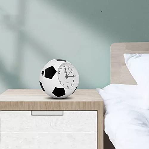 Mochalight Wecker für Kinder, Jungen, Schlafzimmer, Fußball, Nachttisch, Wecker für Studenten, Kinder, Heimdekoration, Schreibtisch, Fußballalarm (ohne Batterie), Weiß