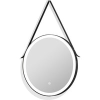 axentia LED-Badspiegel, runder Spiegel mit Aufhänge-Gurt, schwarz, Ø ca. 60 cm