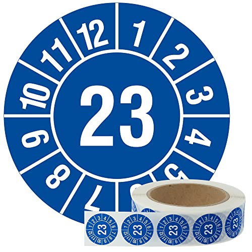 Labelident Jahresprüfplakette 2023Ø 30 mm, 1000 widerstandsfähige Prüfplaketten auf Rolle, Vinylfolie, blau, selbstklebend, Jahresplakette
