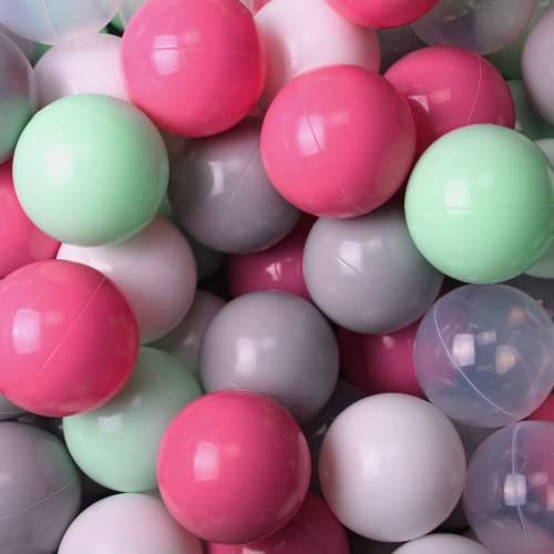 MEOWBABY 500 ∅ 7Cm Kinder Bälle Spielbälle Für Bällebad Baby Plastikbälle Made In EU Dunkelrosa/Grau/Transparent/Hellgrün/Weiß