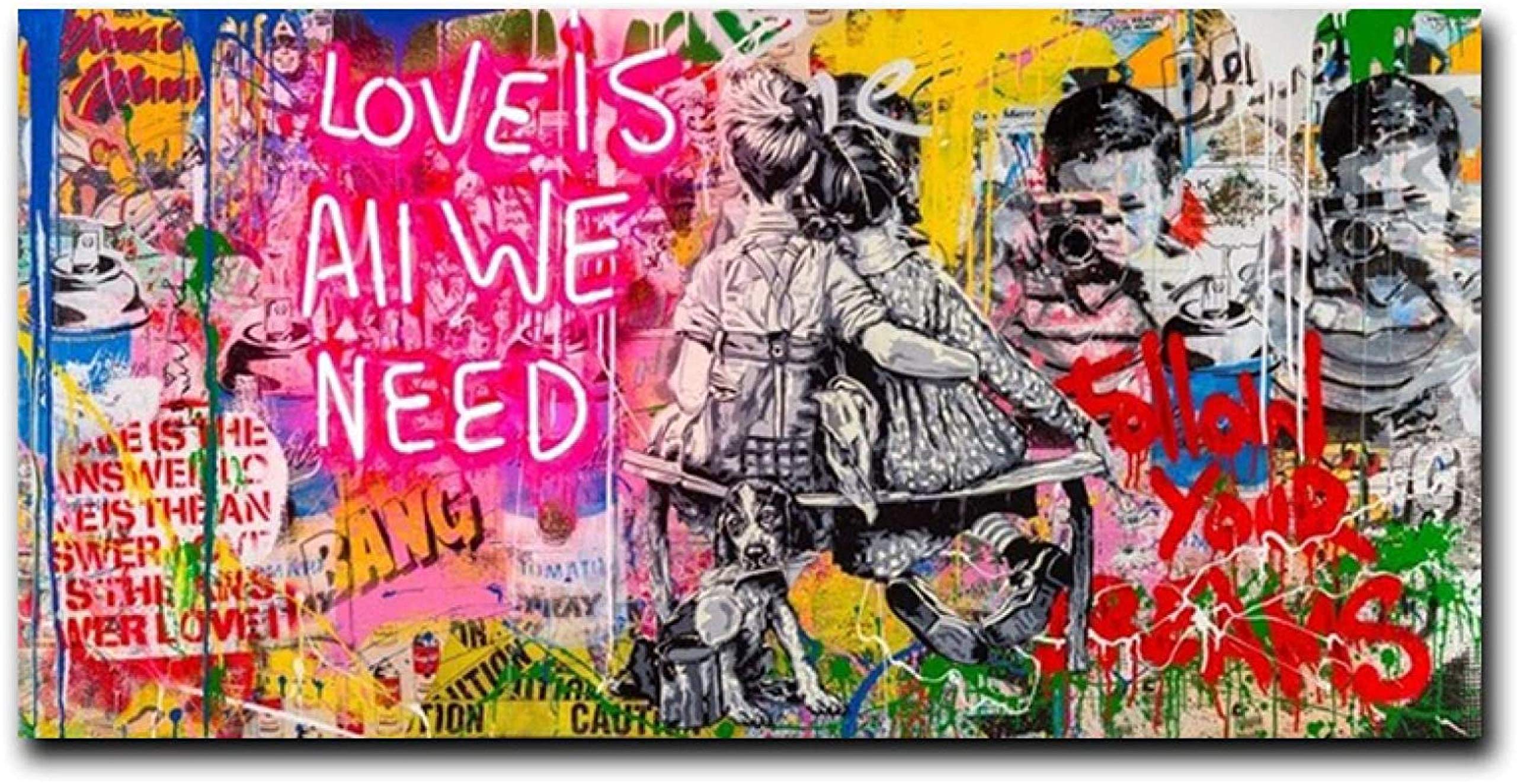 Poster-Bild 70 x 140 cm ohne Rahmen Graffiti-Kunst, Banksy Love Is All We Need Gemälde auf Leinwand, Wandbild, Street Art, Poster und Drucke Dekor