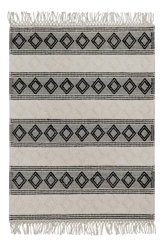 Wecon Home Esprit Handgewebter Teppich - Eleganz & Behaglichkeit im Skandinavischen Stil aus Schurwolle - Cara (140 x 200 cm, schwarz)