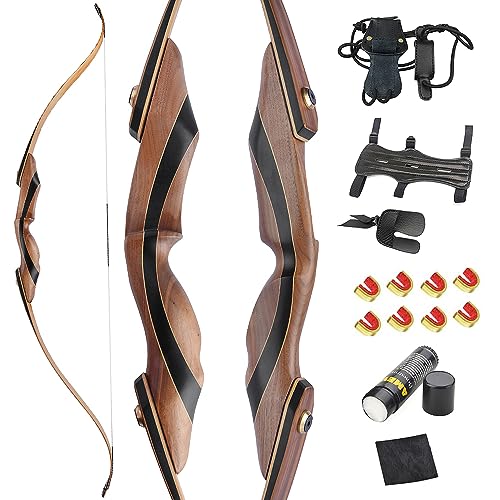 MILAEM Traditionelles Bogenschießen Takedown Recurve Bogen Jagd hölzerner Langbogen rechte Hand 25-55lbs (Rot, 25lbs)