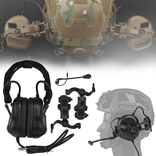 WLXW Taktisches Headset Mit Mehreren Drehwinkeln (Am Kopf Und Am Helm Montiert), Militärische Airsoft-Kopfhörer Mit Geräuschunterdrückung Und Adapter Für Taktische Helmschienen,Black max