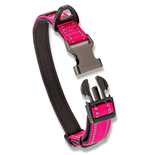 Starkes Hundehalsband Mittlere Hunde - Rosa Reflektierend Verstellbar Gepolstert Hundehalsbänder - Aluminium V-Ring Hund Sicherheit