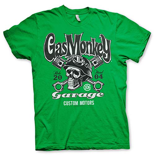 Gas Monkey Garage Officially Licensed - Custom Motors Skull T-Shirt GMG Trikot T Shirt offiziell lizenziert (Grün, Large)