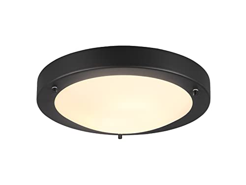 LED Bad Deckenleuchte rund Ø 31,5cm in Schwarz matt mit Glas Weiß matt, IP44 - Badlampen