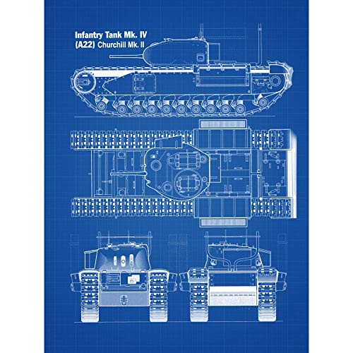 Churchill British Heavy Tank Mark II Blueprint Plan Large Wall Art Poster Print Thick Paper 18X24 Inch Kirche britisch Panzer Blau Wand Poster drucken