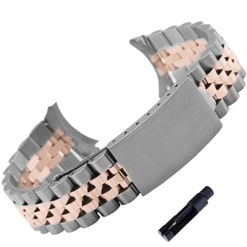 BOLEXA 18 19 20 21 22 mm breites Voll-Edelstahl-Armband mit gebogenem Ende for R-olex Daytona Submariner Water Ghost Uhrenarmband mit Werkzeug (Color : Silver rose, Size : 22mm)