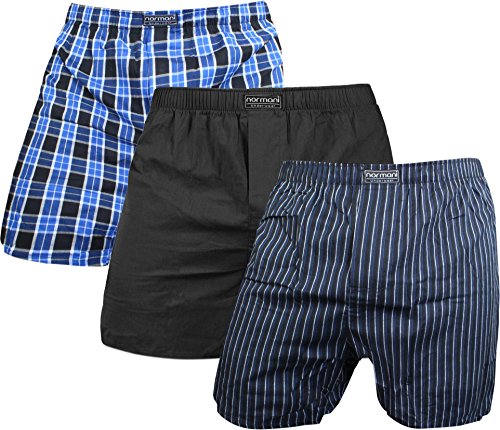 6 Boxershorts 100% Baumwolle - Schön kariert, gewebt US Style Webboxer in modischen Farben und Kombinationen für den Herren dem Jungen, Unterhose aus gewebtem Material Farbe Blau/Schwarz Größe XL