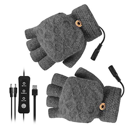 Unisex USB Beheizte Handschuhe Winter Elektrische Heizhandschuhe Fäustling 3 Temperatureinstellungen Warme Laptop-Handschuhe für Frauen Herren Beste Winter Geschenk Wahl