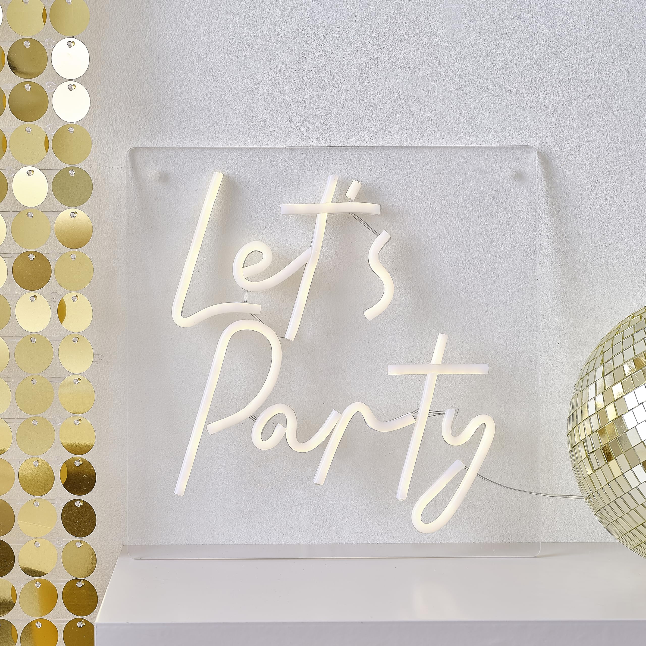 Ginger Ray 'Let's Party' Warm White LED Neon Wall Light Birthday Party Decoration 29.5cm x 29.5cm