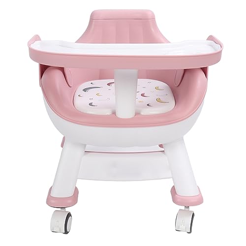 Baby-Bodenfütterungsstuhl, Kleinkind-Essstuhl, Schallkissen, Multifunktionale Rückenlehne mit Universalrad für für zu Hause (Rosa)