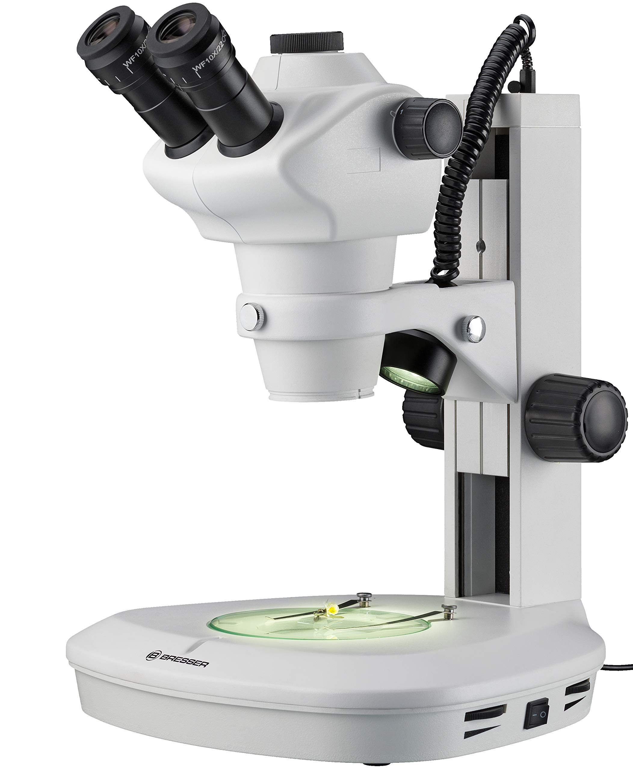 Bresser professionelles Auflicht- Durchlicht Stereo Mikroskop Science ETD-201 8-50x Vergrößerung, mit trinokularem Auszug für c-Mount Kameras, Stereo Zoomobjektiv und langlebiger LED Beleuchtung