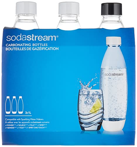 sodastream 3 Flaschen für Wassersprudler Wasser, 1 Liter, Typ Fuse, kompatibel mit Modellen Trinkwassersprudler Source, Play, Power, Spirit