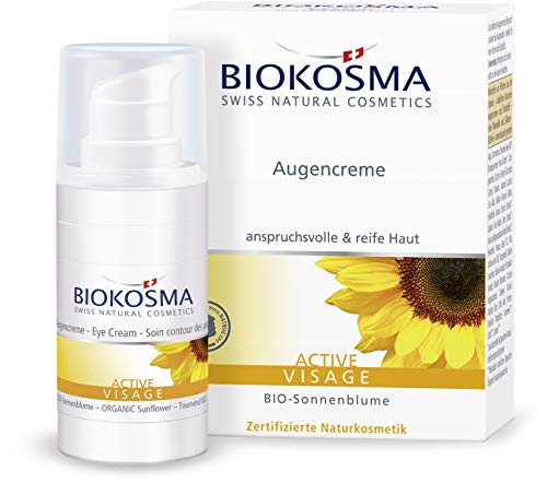 Biokosma ACTIVE VISAGE Augencreme / Straffende Augenpflege für neue Frische und Elastizität / Creme für die empfindliche Augenpartie mit BIO-Sonnenblumensprossen / 1x 15ml