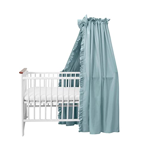 balbina Baldachin 100% Baumwolle, Deko-Set für Kinderbett, Betthimmel mit Rüsche & Schleife, Moskitonetz für Babyzimmer, Undurchsichtiger Bettvorhang ohne Himmelstange, 240 x 165 cm, Petrol