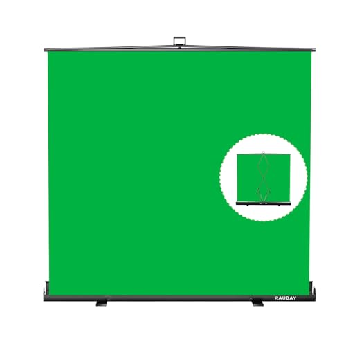 【Breiterer Stil】RAUBAY 200cm x 190cm Großer zusammenklappbarer Greenscreen Hintergrund Tragbarer einziehbarer Chroma Key Panel Fotohintergrund mit Ständer für Videokonferenzen, Fotostudios, Streaming