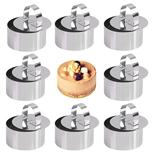 WANGCL Set mit 8 runden Kuchenformen aus Edelstahl für Kuchen, Mousse-Form, Kuchenring-Set mit 8 Ringen und 8 Lebensmittelpressen