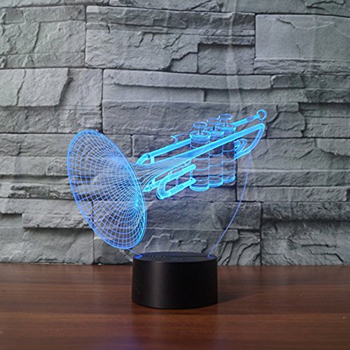 SUAVER 3D Nachtlicht, 3D Optische Täuschung LED Lampe, Touch Dimmbare LED Tischleuchte 7 Farbwechsel Schreibtischlampe, USB Nachtlicht Atmosphäre Lampe (Trompete)