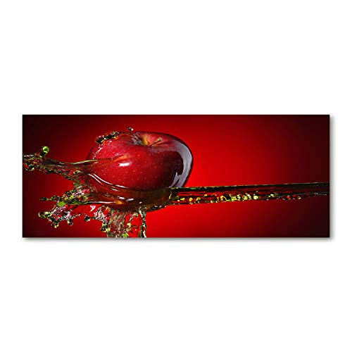 Tulup Glas-Bild Wandbild aus Glas - Wandkunst - Wandbild hinter gehärtetem Sicherheitsglas - Dekorative Wand für Küche & Wohnzimmer 125x50 - Essen & Getränke - Apfel Wasser - Rot