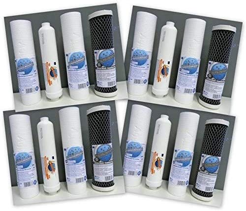 4 x Filtersatz für 5-stufige Umkehrosmose Wasserfilter Filter Set 500 GPD / 300 GPD Top Flow Osmose