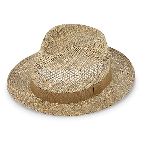 fiebig Fedora aus Seegras mit Ripsband | Hochwertiger Sommerhut mit eingeflochtenen Luftlöchern | Natur Sonnenhut mit breiter Krempe (63-XXL, Natur)