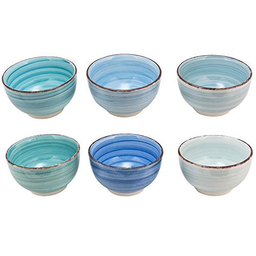 Annastore 6 x Servierschalen-Set aus Keramik Ø 14 cm - Müslischalen Schalen Obstschalen Dessertschalen Suppenschalen Salatschalen Farbe Blue Azul