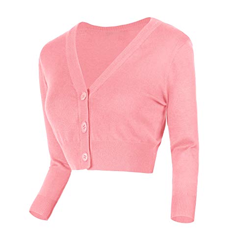 Urban GoCo Damen V-Ausschnitt Kurz-Strickweste Strickjacke (XL, rosa)