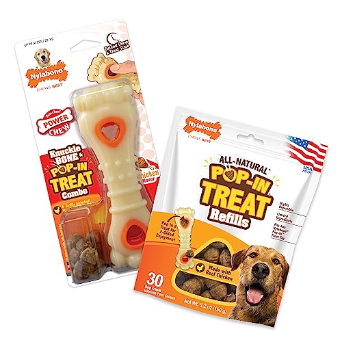 Nylabone Power Chew Knuckle Bone & Pop In Dog Treat Toy Combo Bundle - Tough Dog Toy for Aggressive Chewers and Treat Pouch - Durable Dog Toy - Huhn Flavor, Large Giant (1 Stück)