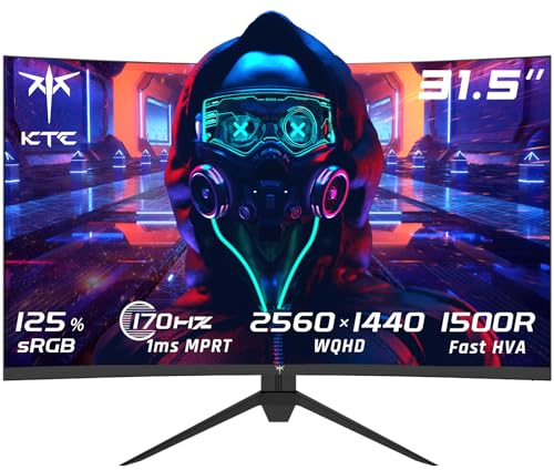 KTC Curved Gaming Monitor 32 Zoll, 165Hz, QHD 2K 2560x1440, 1ms, HDR, Freesync & G-sync, VA 1500R Rahmenlos, Blaulicht Reduktion, DP1.2, HDMI2.0, H32S17