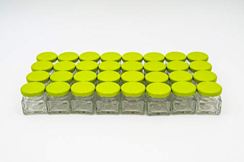 Flaschenbauer - 32 Mini Einmachgläser klein 40 ml Vierkant Gläser mit Schraubverschluss to 43 hellgrün - Mini Gläser mit Deckel perfekt als Mini Marmeladengläser klein, Honiggläser Mini