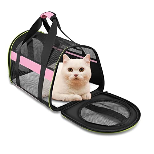 Von Fluggesellschaften Zugelassene, Erweiterbare Katzentragetasche, Große Weiche Seitentragetasche für Kleine Hunde mit Abnehmbarem Fleecepolster für Katzen, Welpen und Kleintiere(Hell-Pink)
