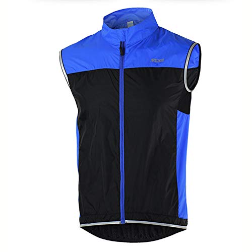 Radjacke Ärmellose Radweste Winddicht Wasserdicht MTB Bike Fahrrad Atmungsaktive Reflektierende Kleidung,Blau,XL