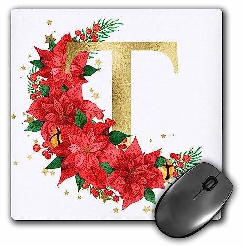 3dRose - Elegantes Bild des goldenen Monogramms mit Initiale T Weihnachtsstern - Mauspad - (mp-371285-1)
