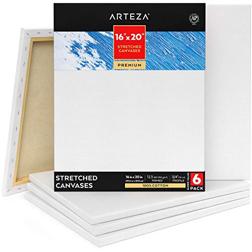 Arteza Premium Leinwand Keilrahmen, 40.6 x 50.8 cm, 6 bespannte Keilrahmen, 100% Baumwolle grundiert mit säurefreiem Titan-Acryl-Gesso, Leinwände für Acrylmalerei, Ölfarben & nasse Kunstmedien