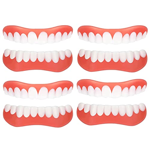 GiMlY Zahnersatz Provisorischer ZähneWeißer Zahnersatz,für Ober und Unterkiefer Gefälschte Zähne für Frauen Männer Falsche ZähneNatürlich Oben Und Unten Kosmetische Zähne,4 Pairs