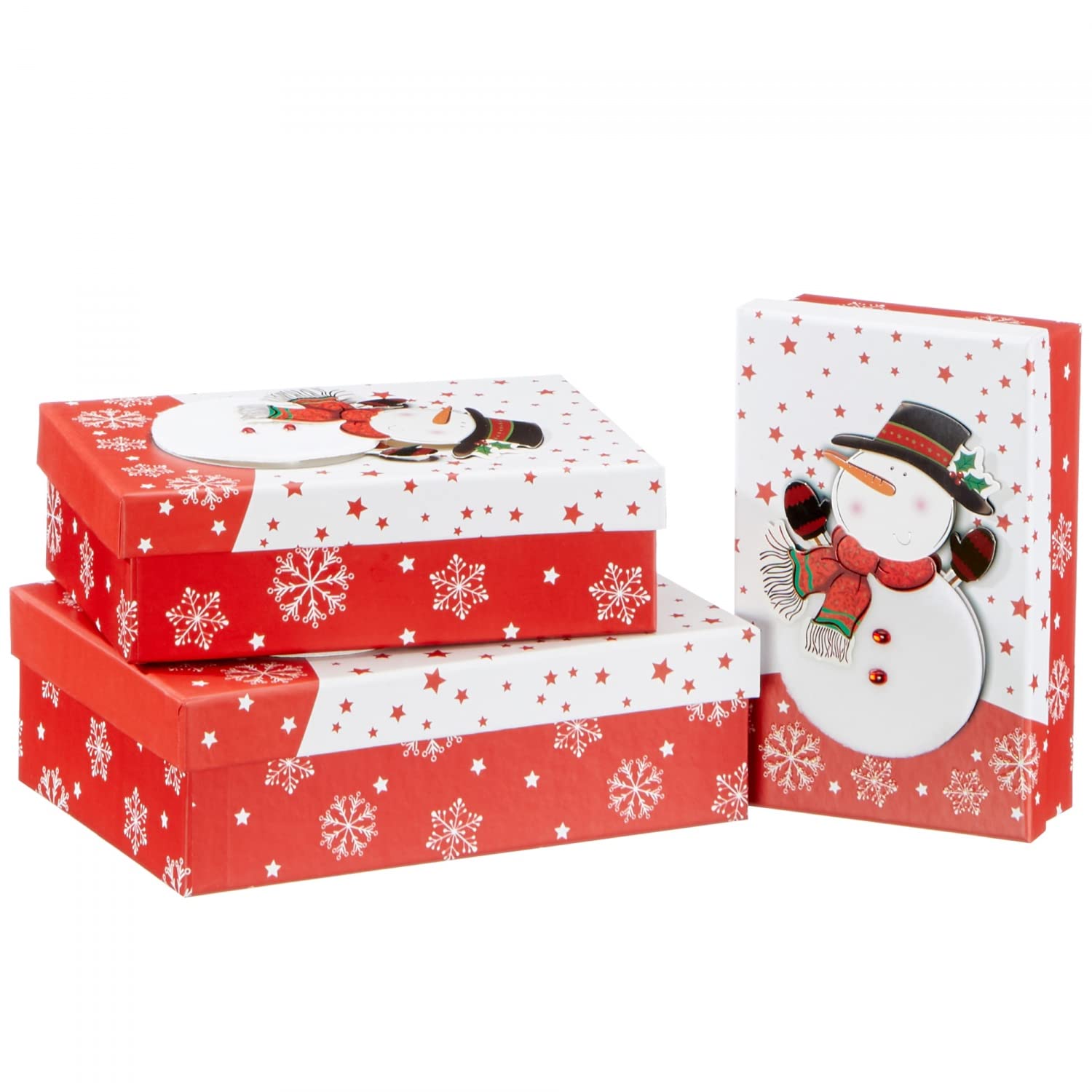 3-tlg. Set Geschenkboxen Weihnachten in 3-D-Optik Geschenkkarton für Weihnachten Weihnachtsverpackung Farbe Schneemann