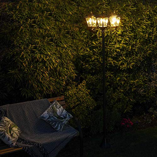 solarbetriebene Outdoor LED Garten Leuchte, schwarz, von Festive Lights (Klassisch – Glühdraht-LEDs warmweiß, H 210cm 3-flammig)