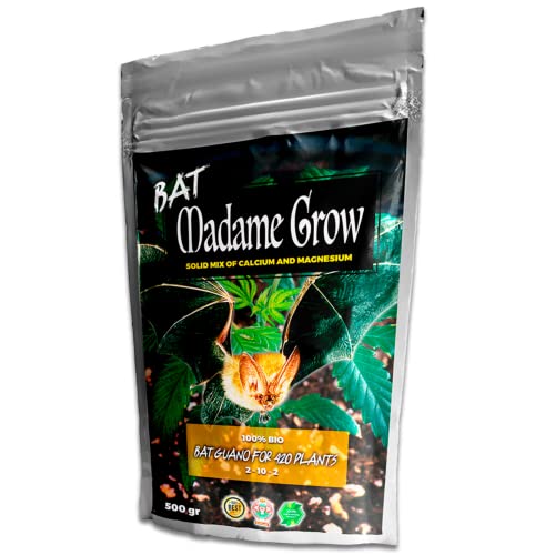 BAT MADAME GROW - Fledermaus-Guano für Wachstum und Blüte - Bio-Pulverdünger - Verfestigte Mischung reich an Kalzium und Magnesium (500 Gramm)