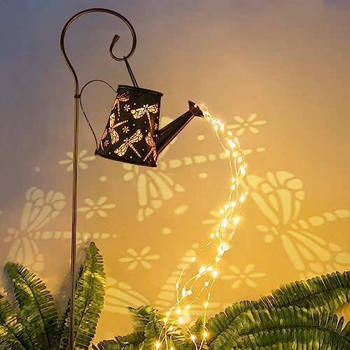 ZWOOS Solarlampen für Außen Garten, Solargießkannen mit Lichterkette, Gartendeko geeignet für die Beleuchtung von Terrassen und Gängen (Libelle)