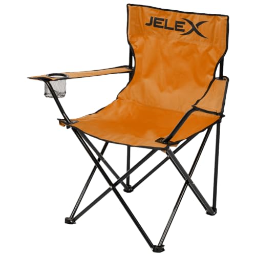 JELEX Expedition Campingstuhl, Sitzfläche: 50 x 40 cm, Sitzhöhe: ca. 41 cm, schmutz- und Wasserabweisende Oberfläche, einfacher Klappmechanismus (Orange)