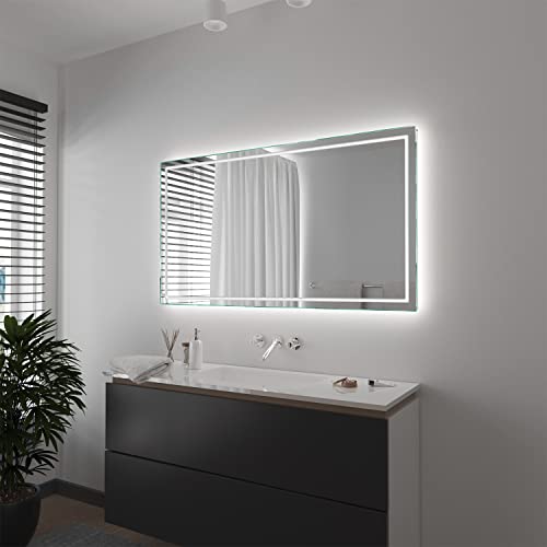 SARAR | Badspiegel Badezimmerspiegel Designo MA4114 mit LED-Beleuchtung, Eckiger Wandspiegel mit rundum Beleuchtung | 140x70 cm