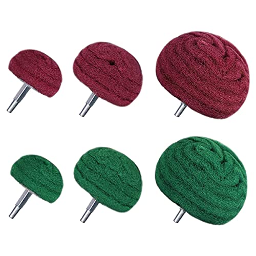 Hopbucan 6 x kuppelförmige Schleifmopp-Polierkissen, Nylonfaser-Polierscheibe, 180 Körnungen gemischt mit 320 Körnern (rot + grün gemischt)